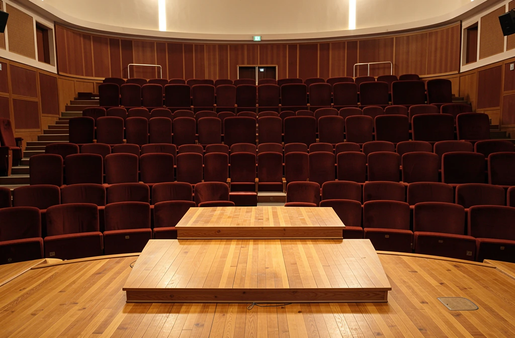 T2I Lens output: text-token activations from the I2I edit patched in, recovering the auditorium with a podium on stage